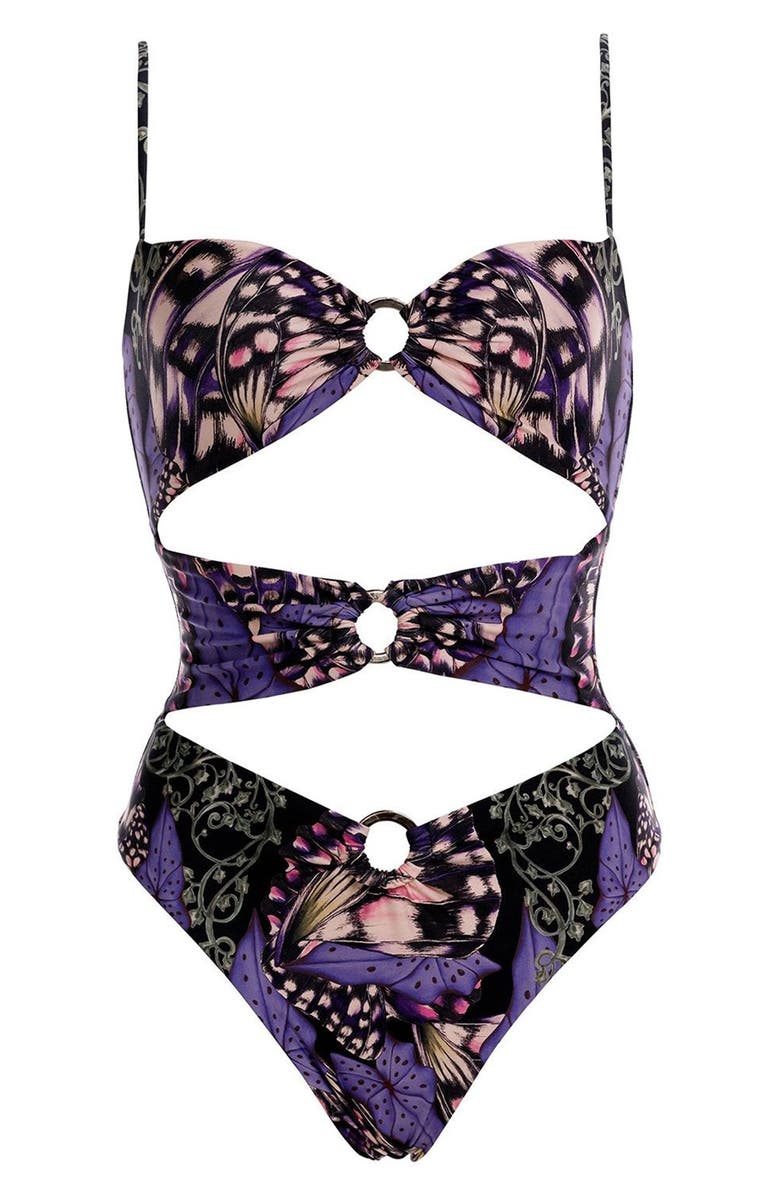Agua Bendita Conga Mbar Cutout One-Piece Swimsuit, Alternate, color, Purple