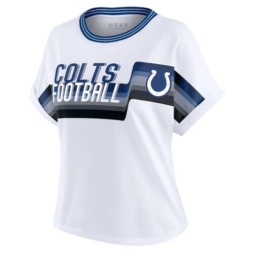 Wear By Erin Andrews White Indianapolis Colts Cropped Center Stripe Dolman T-shirt In Multi