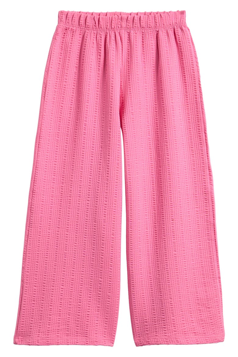 Kids' Textured Wide Leg Stretch Cotton Pants, Main, color, PINK
