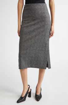 Vince Glen Plaid Side Slit Midi Skirt