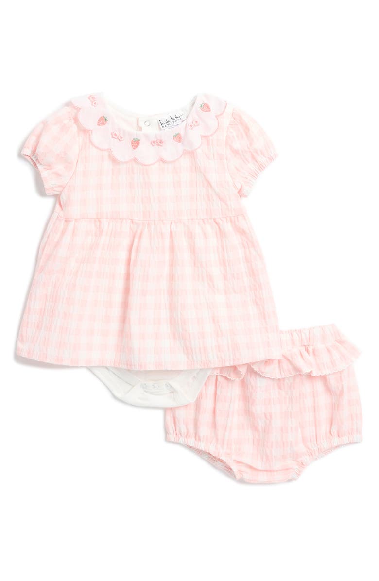 Nicole Miller Two-Piece Strawberry Gingham Dress & Bloomers, Main, color, Strawberry Cream