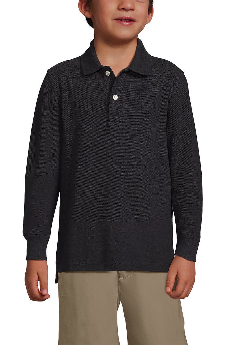 Lands' End School Uniform Kids Long Sleeve Mesh Polo Shirt, Alternate, color, Black
