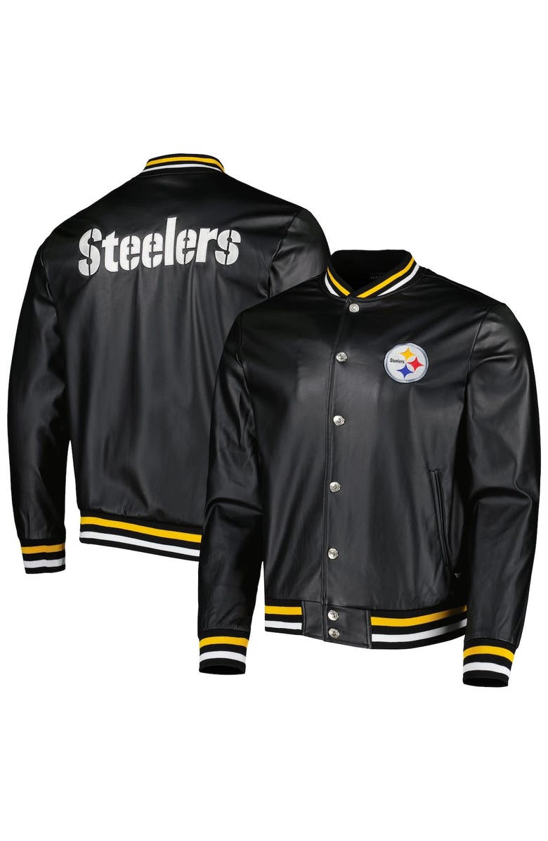 THE WILD COLLECTIVE Men's The Wild Collective Black Pittsburgh Steelers Metallic Bomber Full-Snap Jacket, Main, color, Black
