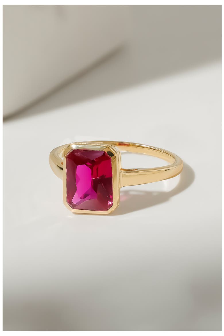 Gold Plated Emerald Cut Gemstone Ring, Alternate, color, PINK