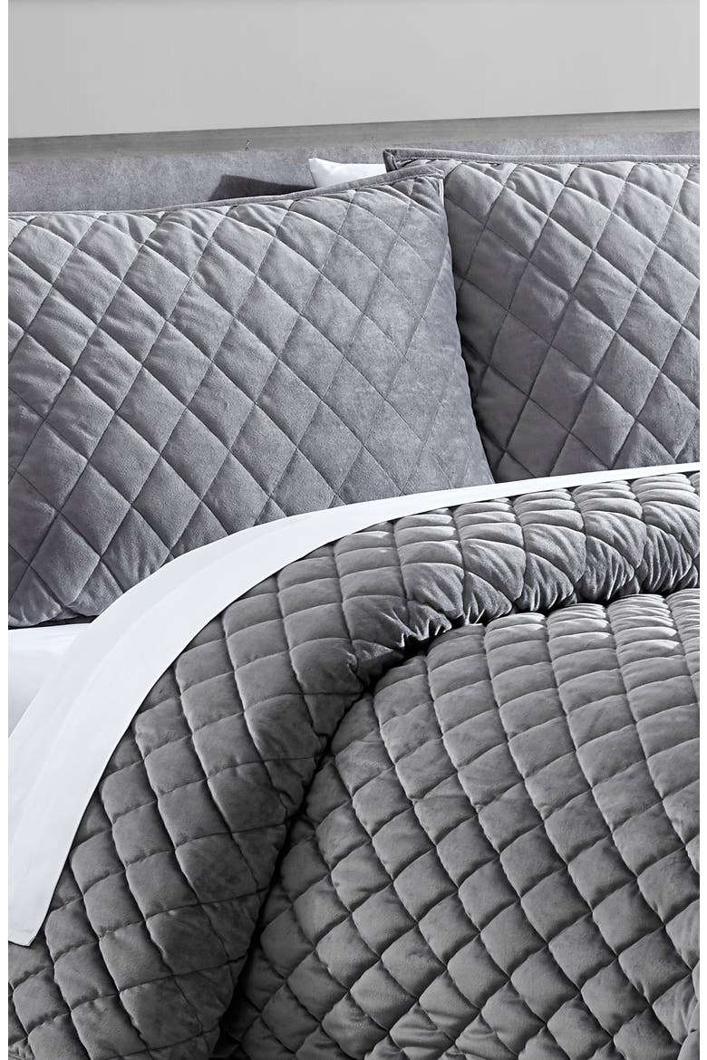 Diamond Velvet Quilt & Sham Set, Alternate, color, SOFT CHARCOAL