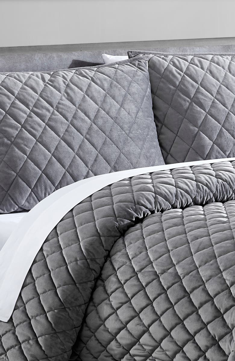Vera Wang Diamond Velvet Quilt & Sham Set, Alternate, color, Soft Charcoal