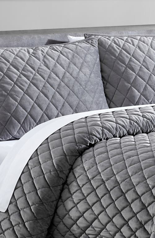 Vera Wang Diamond Velvet Quilt & Sham Set In Soft Charcoal