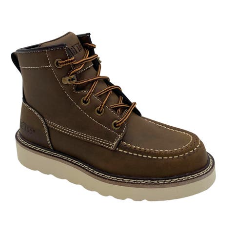 Kid's Brown Moc-toe Boot, Classic Wedge Outsole