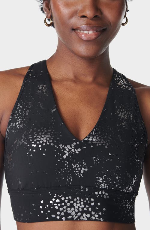 Sweaty Betty Glow Metallic Sports Bra in Black Fragment Foil Print at Nordstrom, Size X-Small