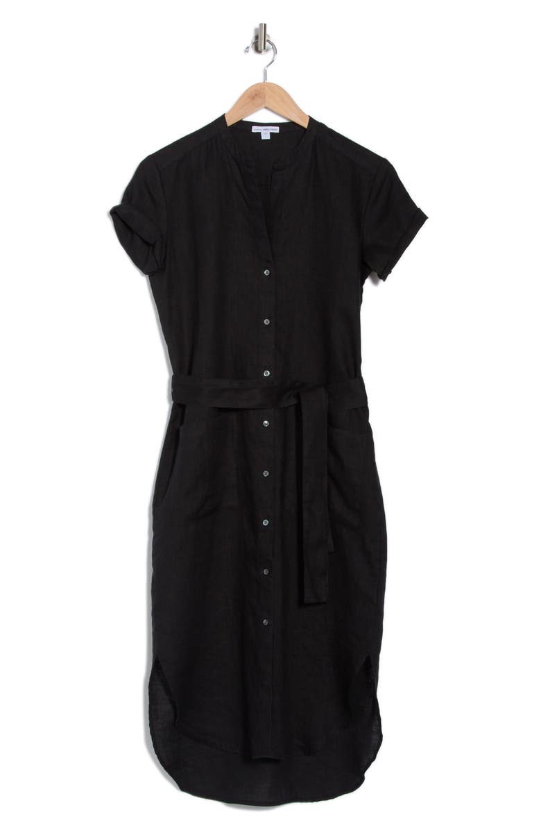 James Perse Elongated Tie Waist Shirtdress, Alternate, color, Black