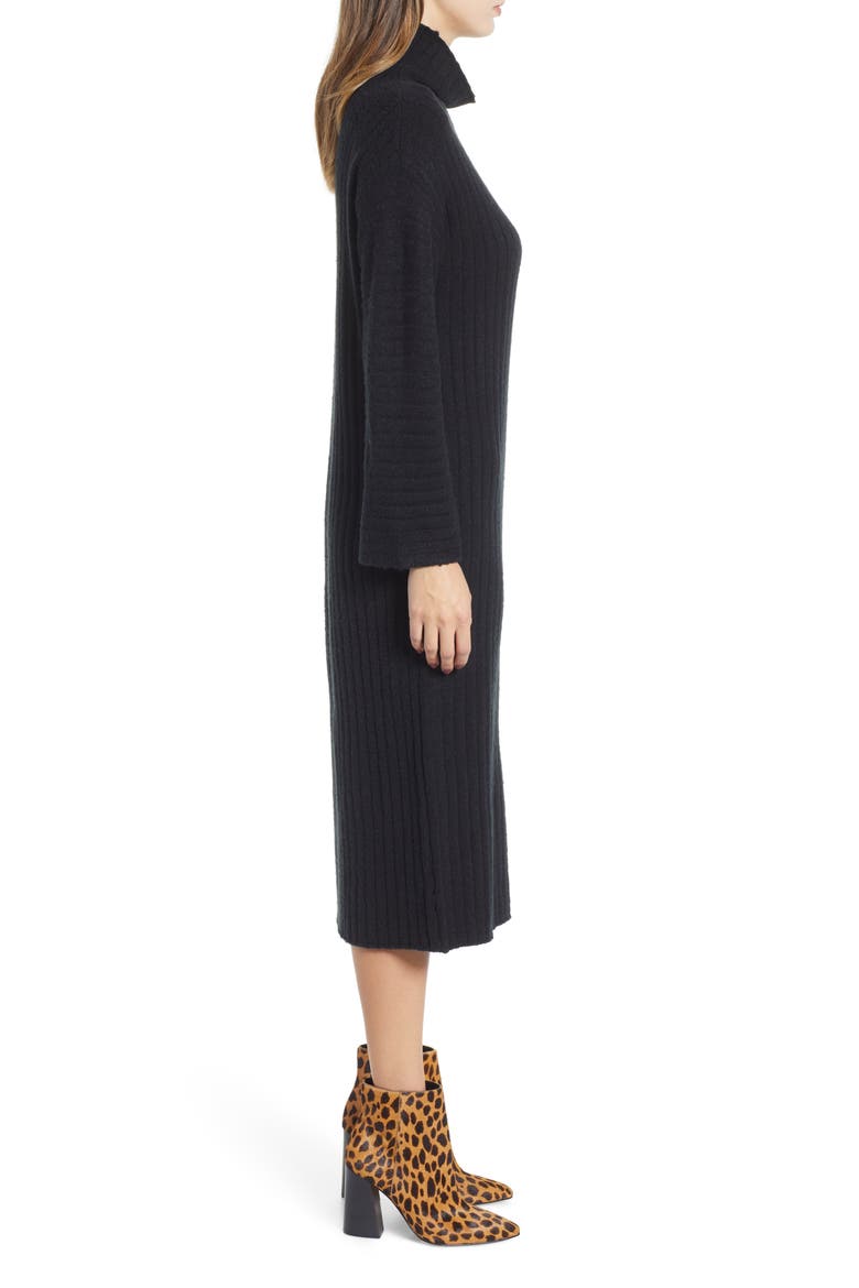Rib Midi Sweater Dress, Alternate, color, BLACK