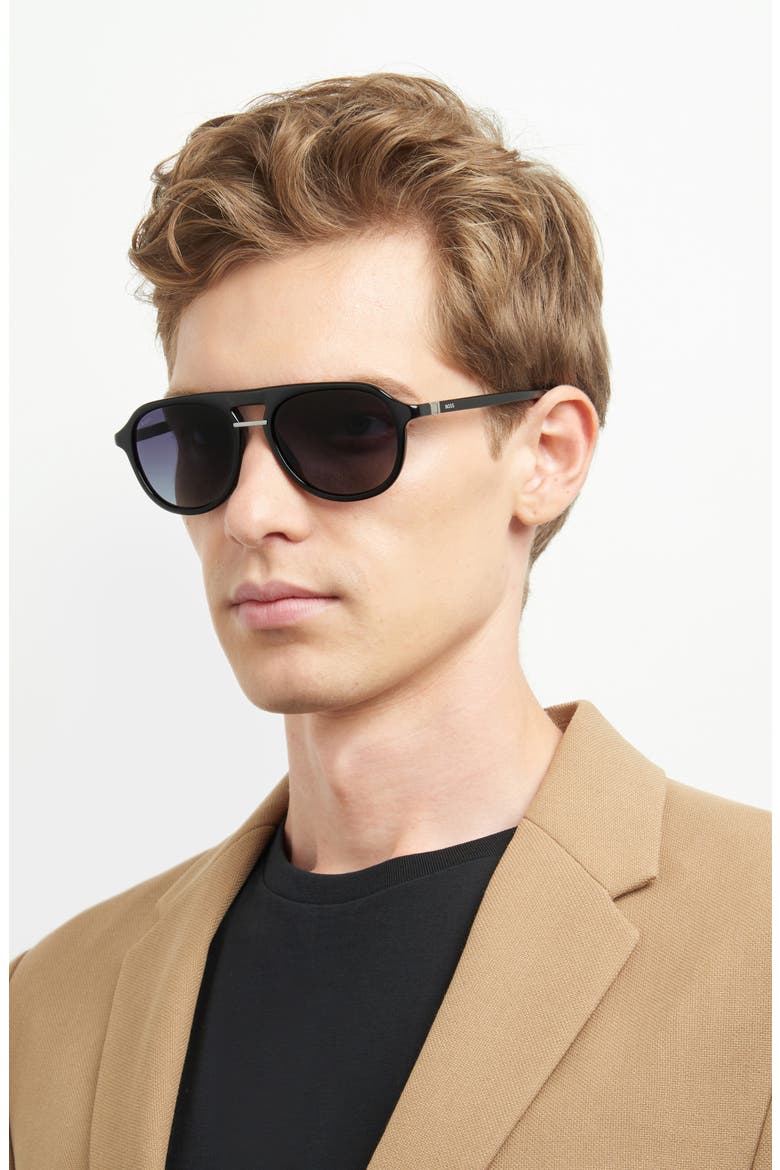 54mm Gradient Pilot Sunglasses, Alternate, color, BLACK