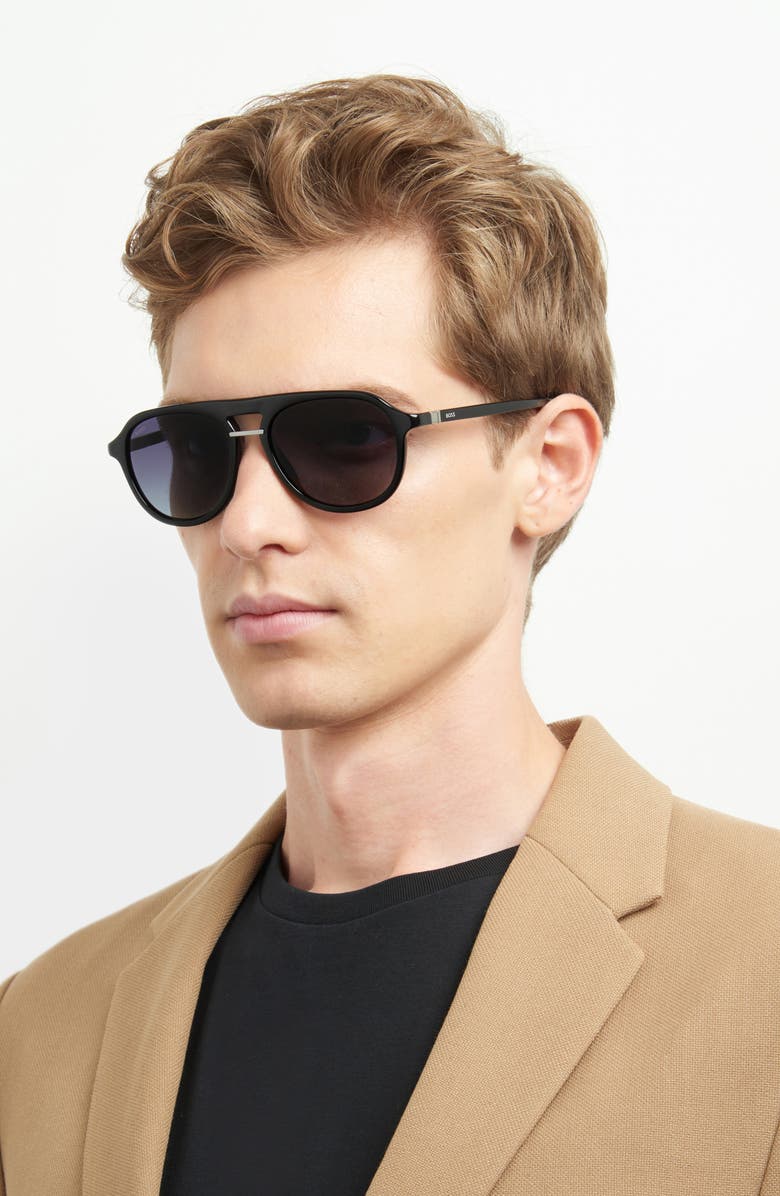 BOSS 54mm Gradient Pilot Sunglasses, Alternate, color, Black