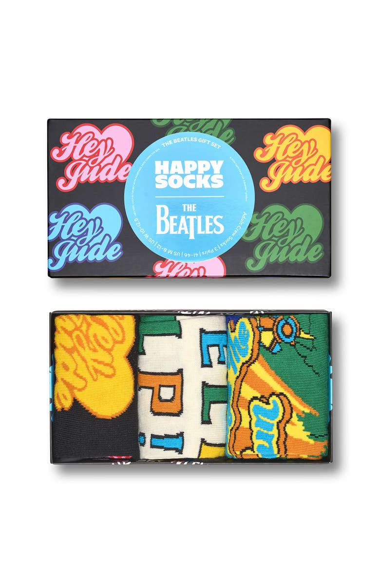 Happy Socks Assorted 3-Pack The Beatles Socks Gift Box, Alternate, color, Black