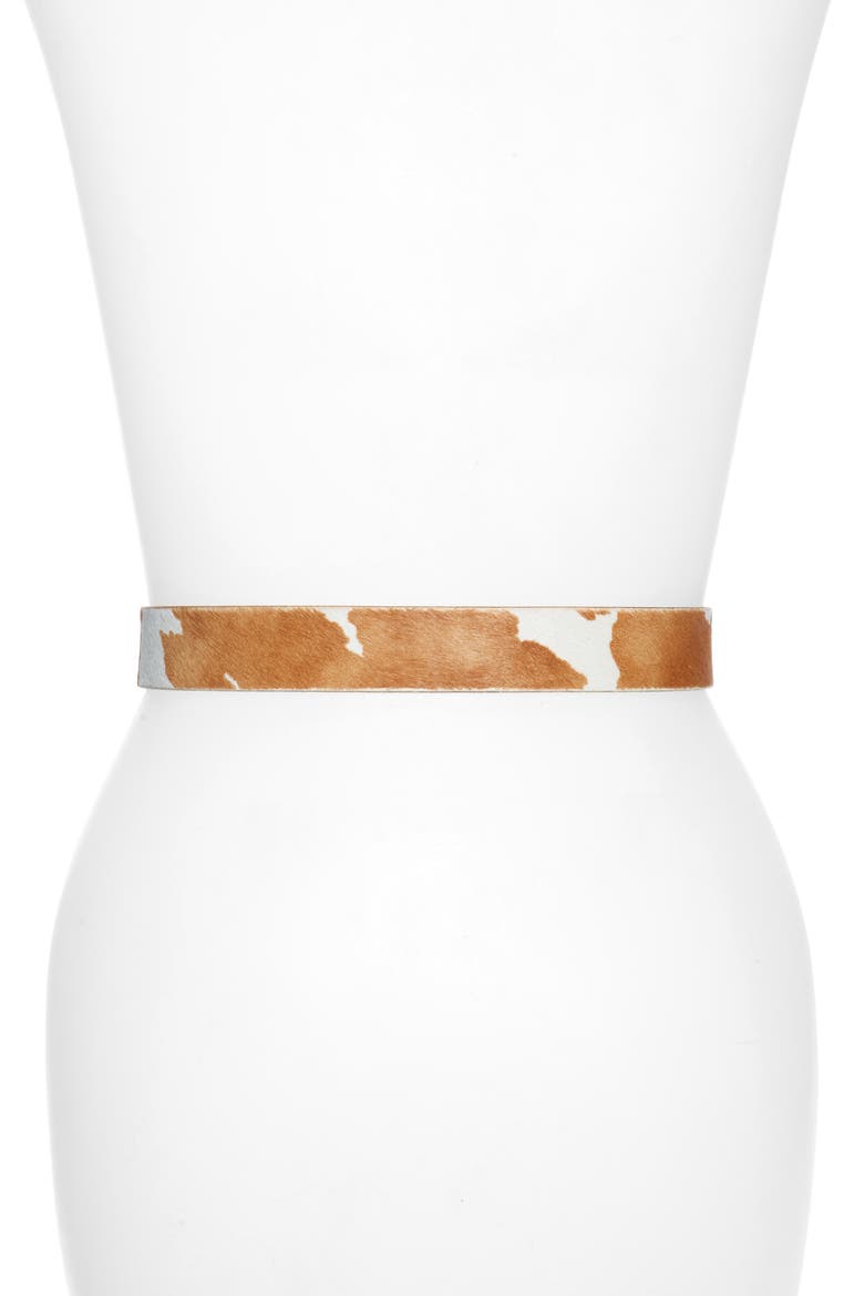 Cow Print Genuine Calf Hair Belt, Alternate, color, DRIED BARLEY