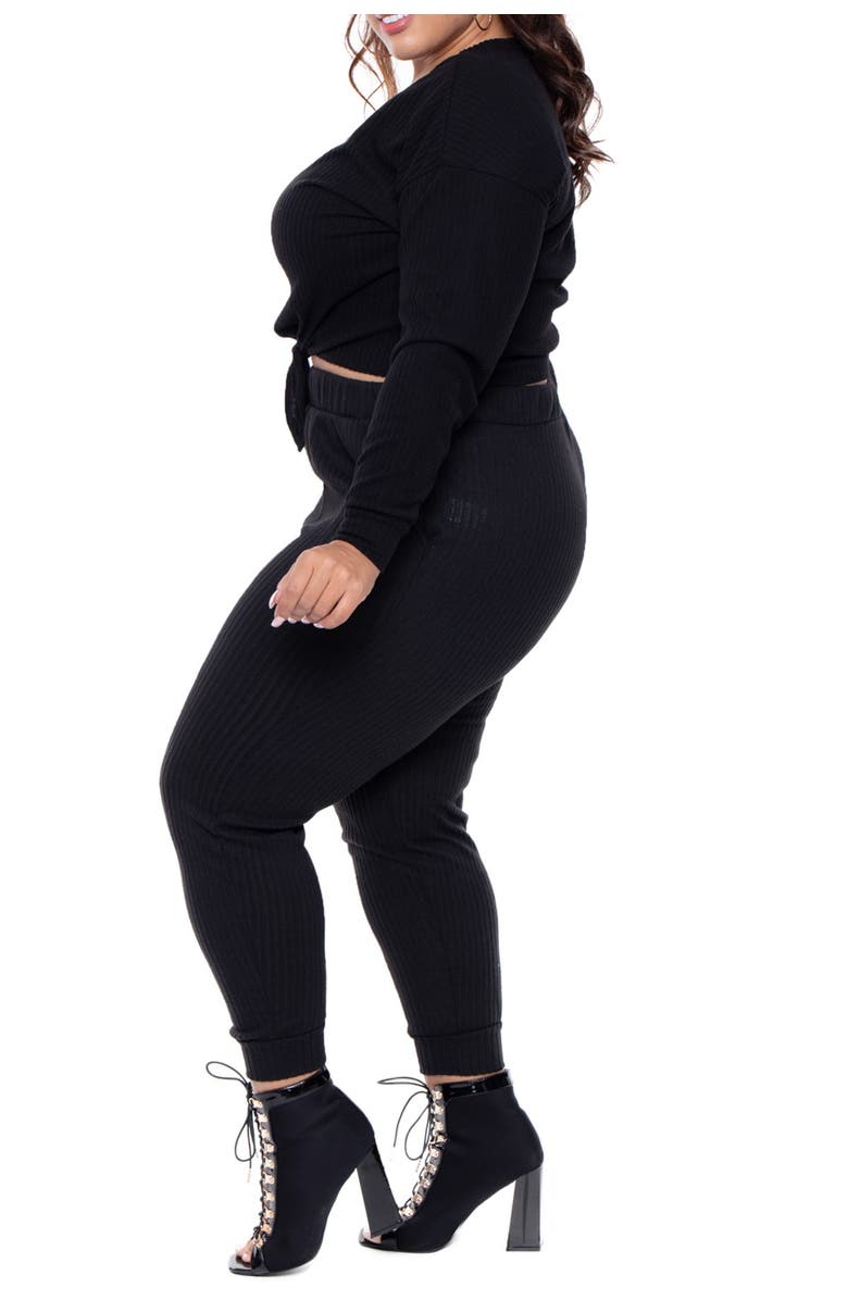 Curvy Sense Tie Front Top & Jogger 2-Piece Set, Alternate, color, 