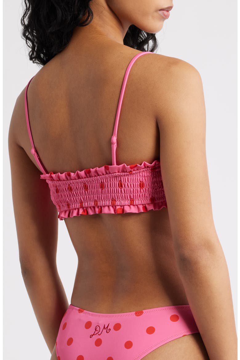 Polka Dot Smocked Bow Bandeau Bikini Top, Alternate, color, PINK