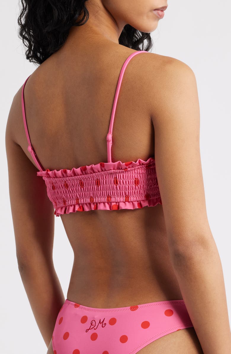 Damson Madder Polka Dot Smocked Bow Bandeau Bikini Top, Alternate, color, Pink