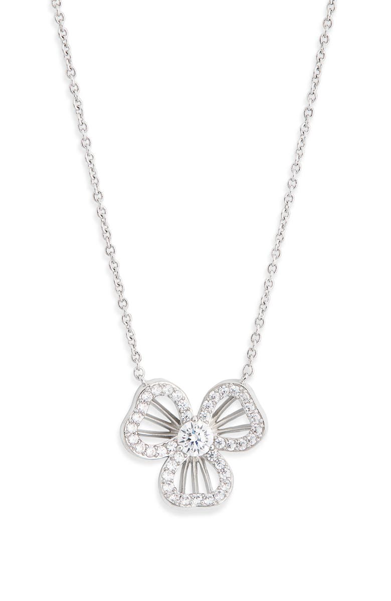 Nadri Bella Open Petal Pendant Necklace, Main, color, Rhodium