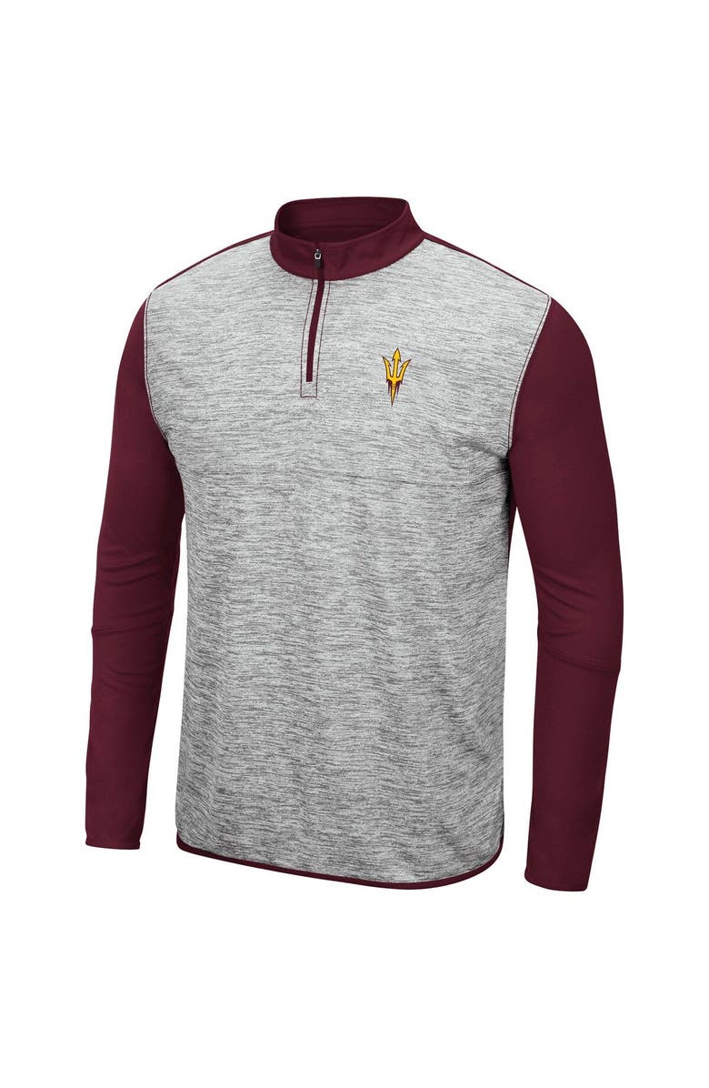 COLOSSEUM Men's Colosseum Heathered Gray/Maroon Arizona State Sun Devils Prospect Quarter-Zip Jacket, Alternate, color, 