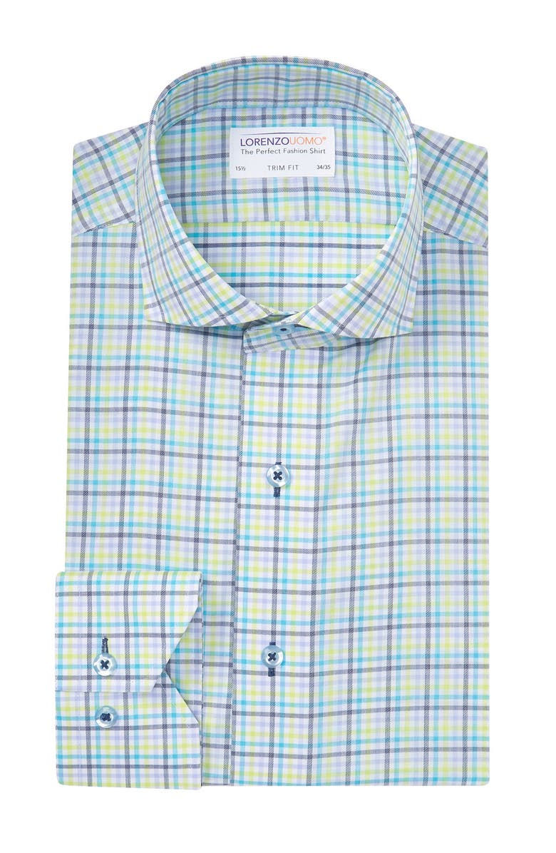 Lorenzo Uomo Textured Check Trim Fit Dress Shirt, Main, color, 