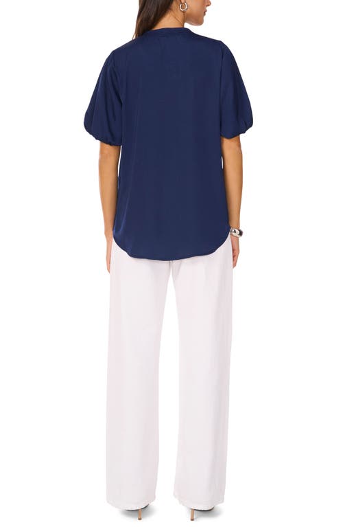 Shop Vince Camuto Hammered Satin Puff Sleeve Top In Classic Navy