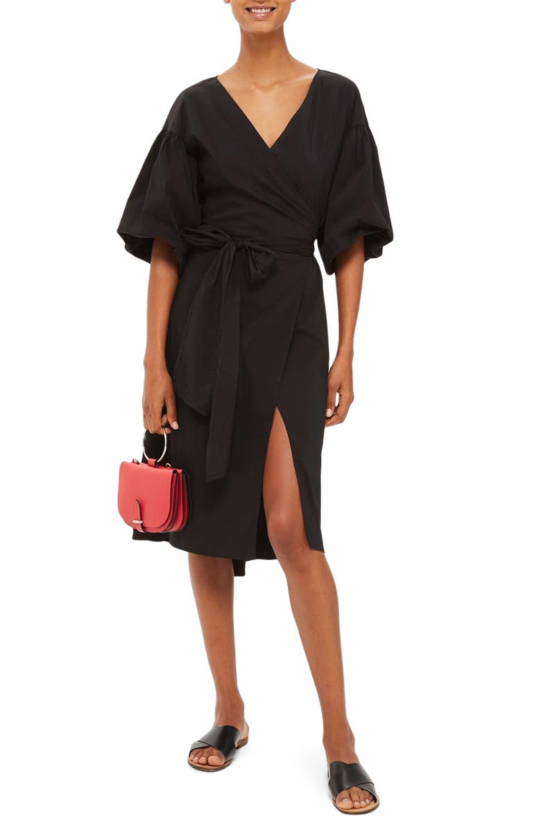 Topshop Balloon Sleeve Wrap Dress, Main, color, 