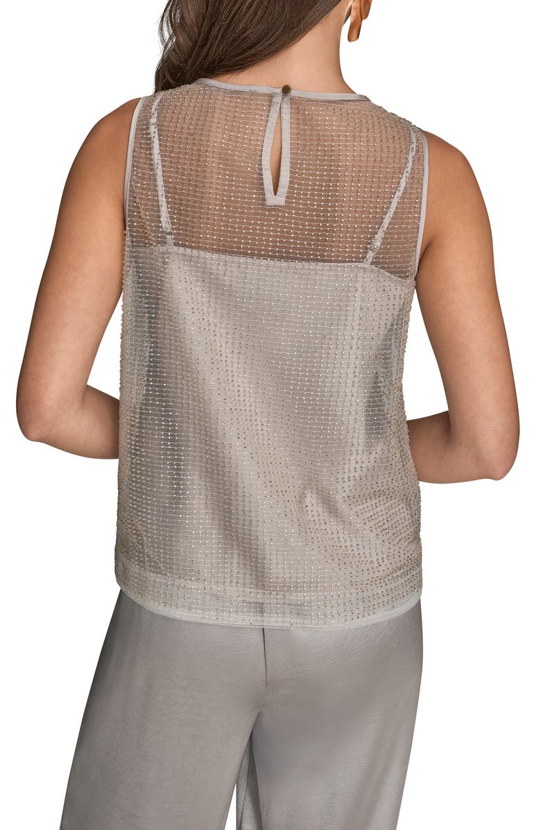 Donna Karan New York Beaded Mesh Sleeveless Top, Alternate, color, White/ Silver