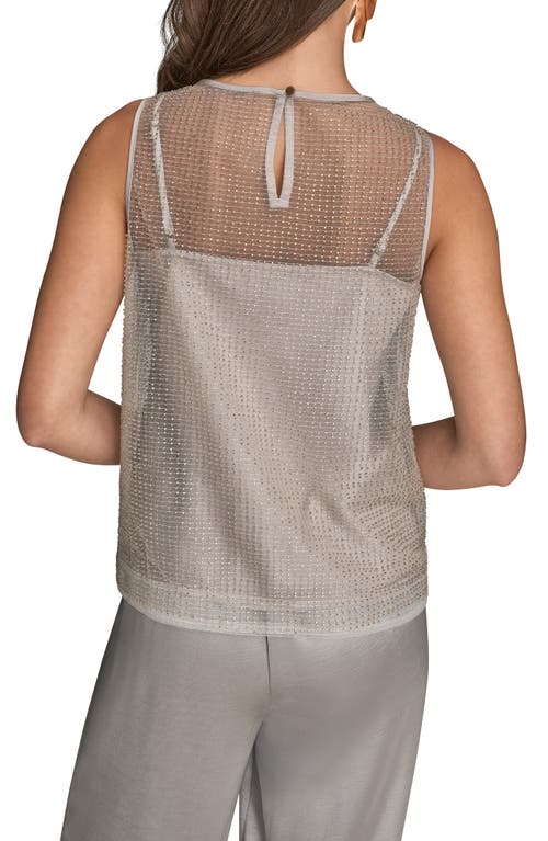 Donna Karan New York Beaded Mesh Sleeveless Top In Silver