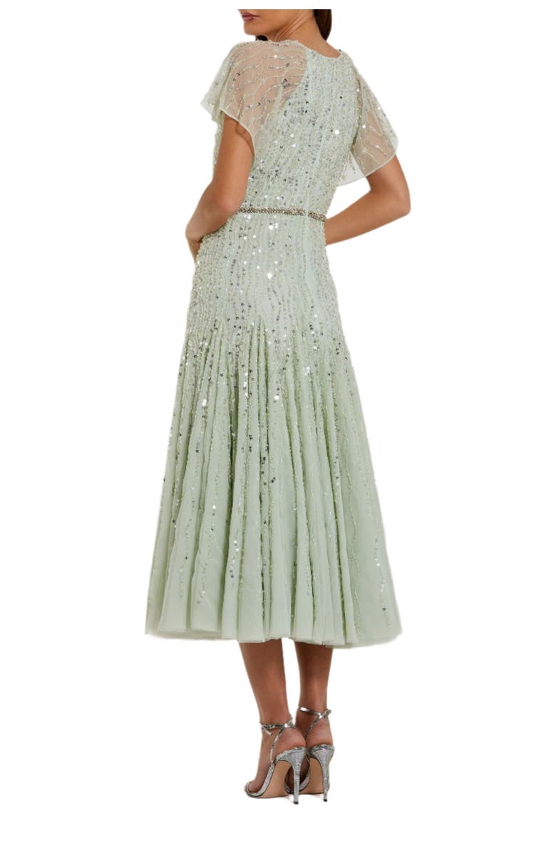 Mac Duggal Women's Enbellished Bow Flutter Sleeve A Line Midi Dress, Alternate, color, Seafoam