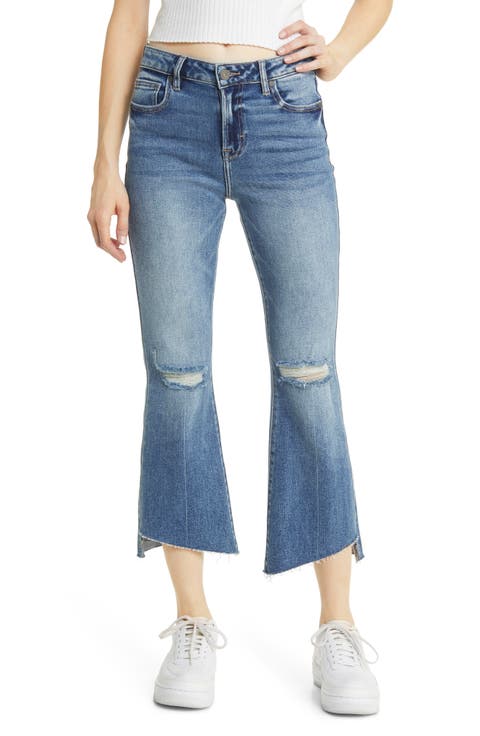 Happi Ripped Step Hem Crop Flare Jeans