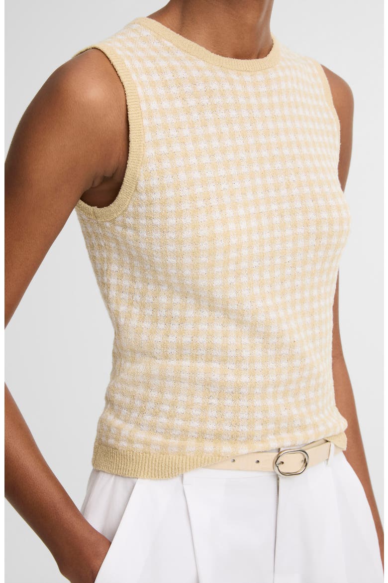 Gingham Check Sleeveless Wool & Cotton Blend Sweater, Alternate, color, OFF WHITE/ MAIZ