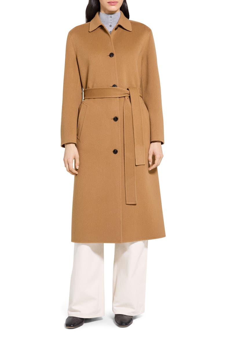 Tie Waist Wool & Cashmere Coat, Main, color, WOOD