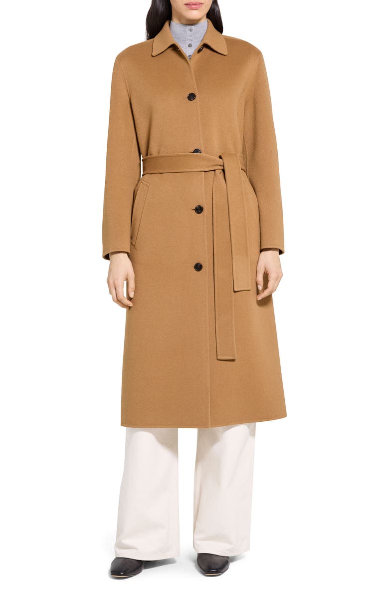 Theory Tie Waist Wool & Cashmere Coat, Main, color, Wood