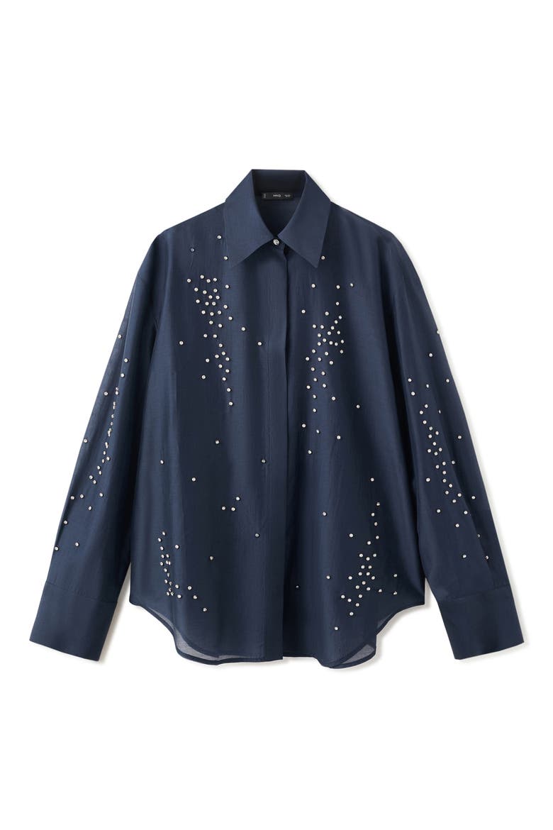 Rhinestone Button-Up Shirt, Alternate, color, NAVY