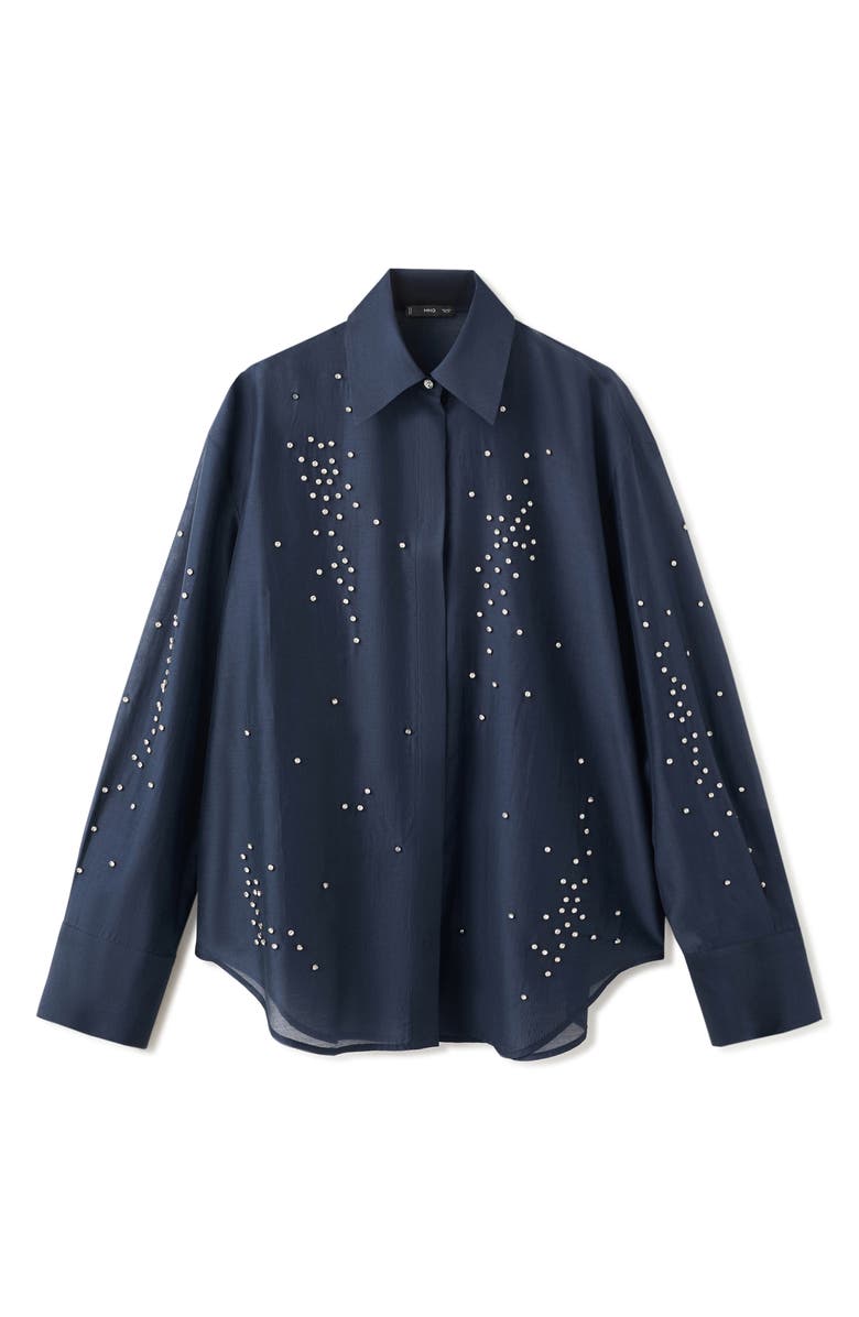 MANGO Rhinestone Button-Up Shirt, Alternate, color, Navy