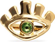 UNODE50 18K Gold-Plated Eye-Shaped Ring With Green Faceted Crystal