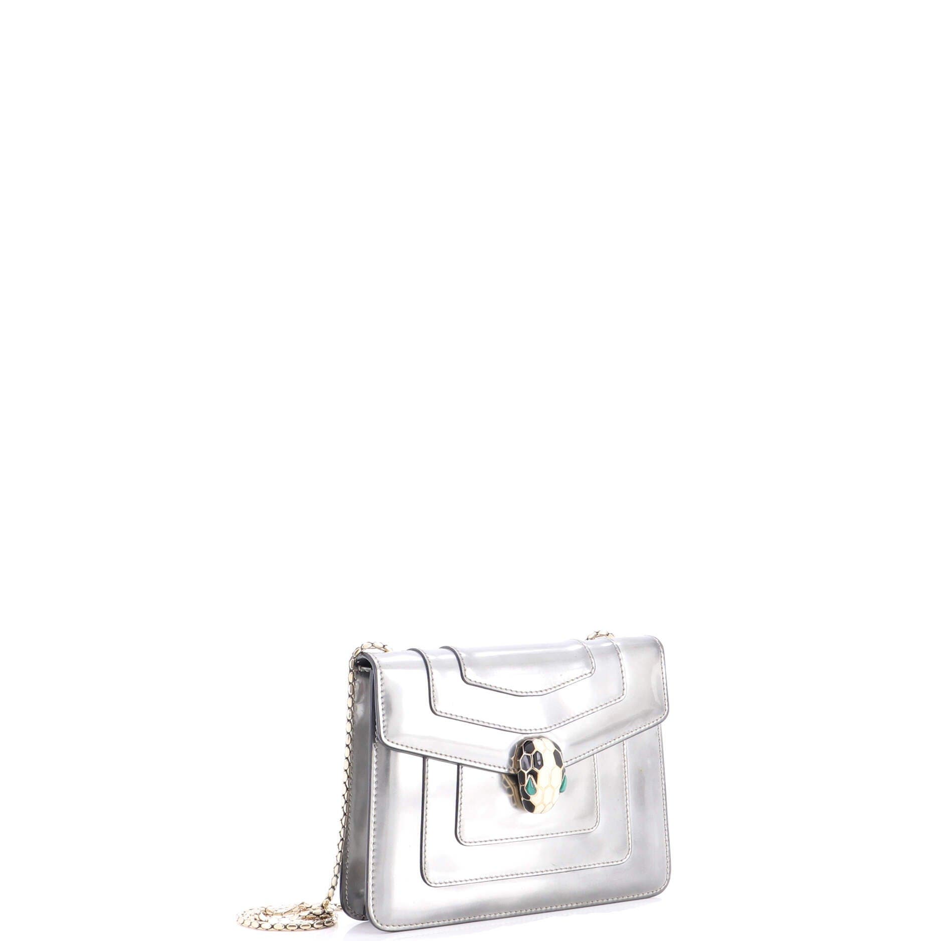 Serpenti Forever Square Shoulder Bag Metallic Leather Small, Alternate, color, Metallic Silver