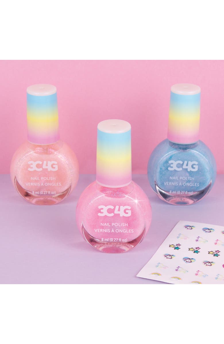 Three Cheers For Girls 3C4G Unicorn Shimmer Trio Nail Polish Set 3 Bottles W/ Nail Stickers, Alternate, color, Multicolored