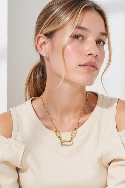 Akalia Elegant Waterproof 18k Gold Diamond Maillon Link Necklace For Stylish Occasions In Gold