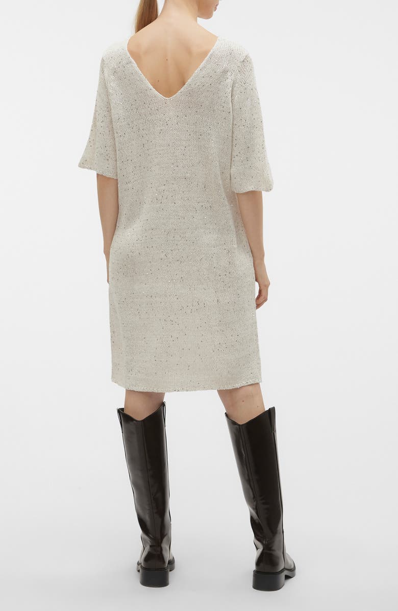 VERO MODA Leilani Sequin Sweater Dress, Alternate, color, Birch W Silver Seqiuence