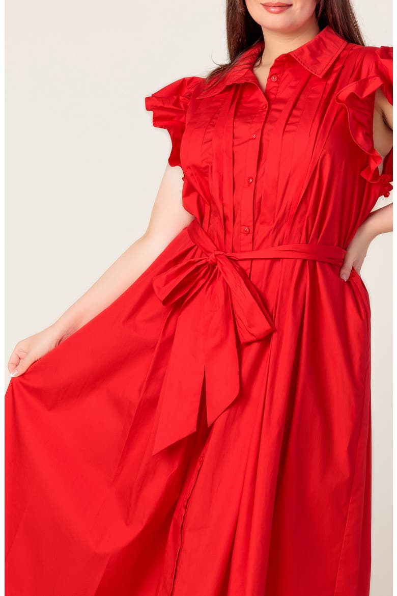 Flutter Sleeve Woven Shirtdress, Alternate, color, RED