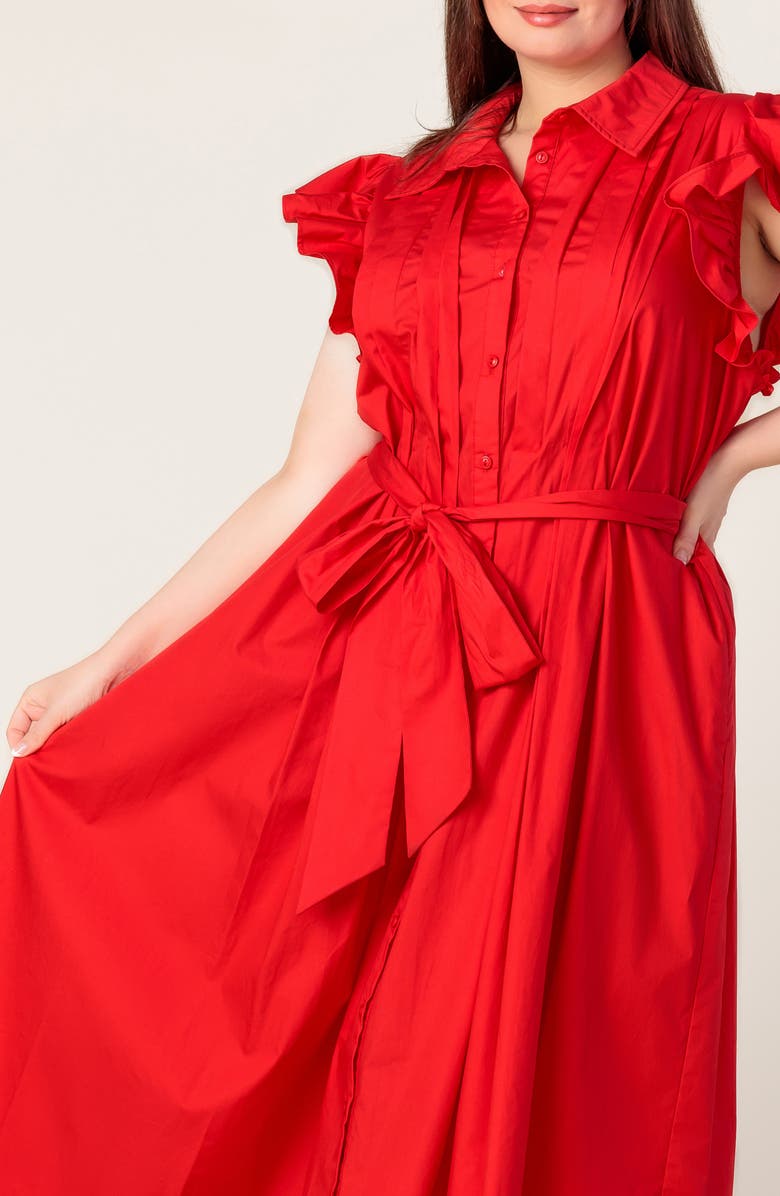 FLYING TOMATO Flutter Sleeve Woven Shirtdress, Alternate, color, Red