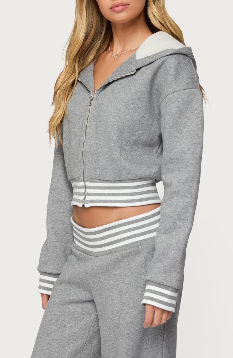 EDIKTED Eloura Stripe Detail Zip-Up Hoodie, Alternate, color, Gray-Melange