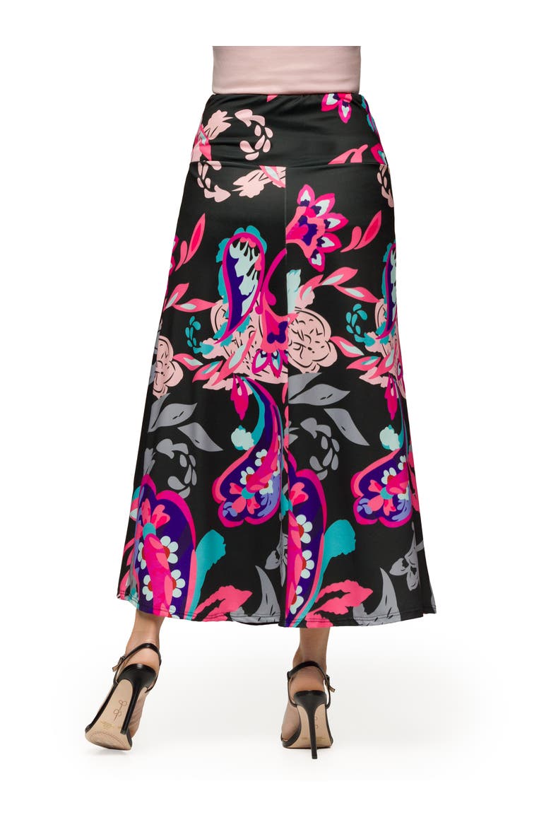 Maternity Black and Pink Paisley Elastic Waist A-Line Maxi Skirt, Alternate, color, Pink Multi
