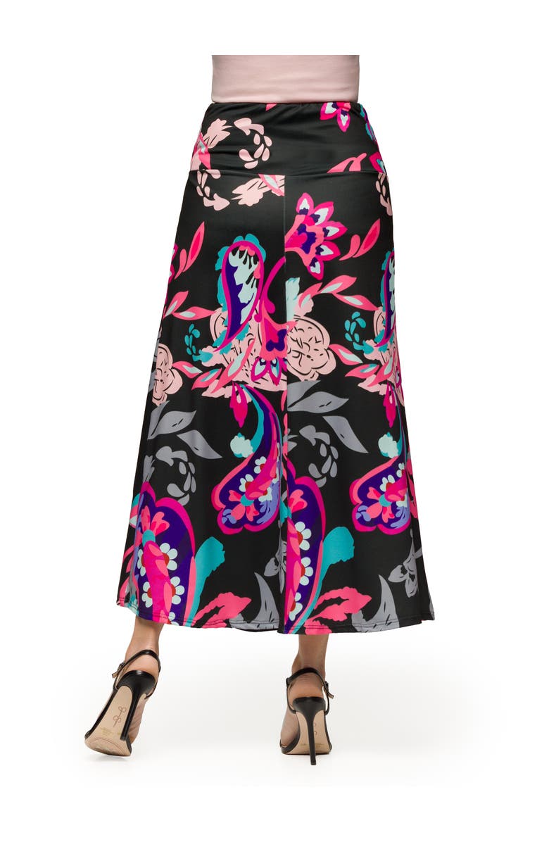 24seven Comfort Apparel Maternity Black and Pink Paisley Elastic Waist A-Line Maxi Skirt, Alternate, color, Pink Multi
