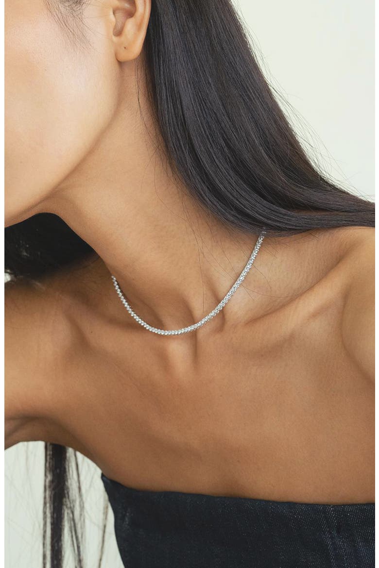 Sterling Silver 18k Gold Plated Francesca Tennis Necklace Dainty, Alternate, color, Silver