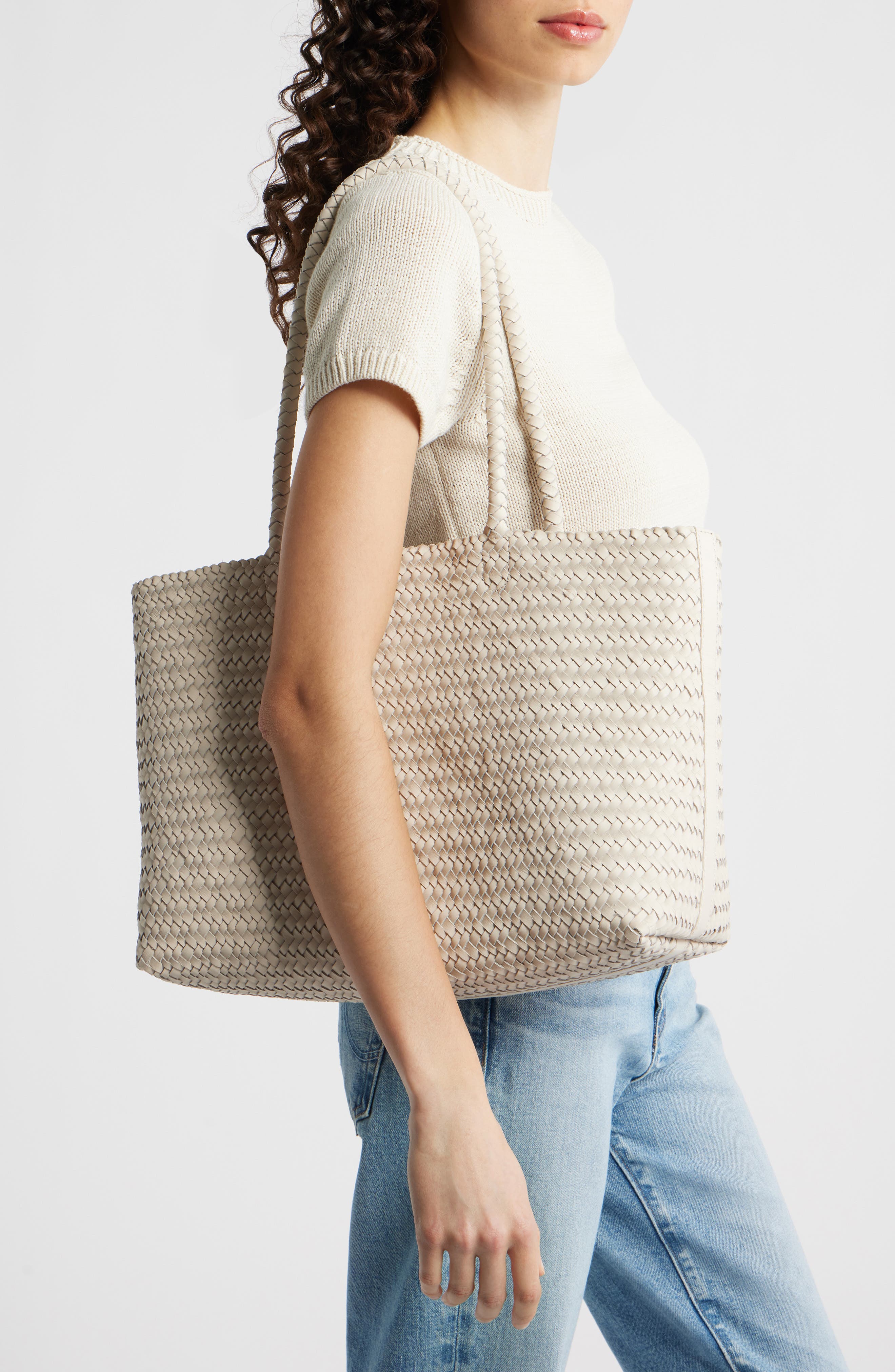 Handwoven Leather Tote, Alternate, color, VINTAGE MUSLIN