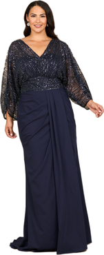 LARA New York Draped Skirt Gown with Cape Sleeves
