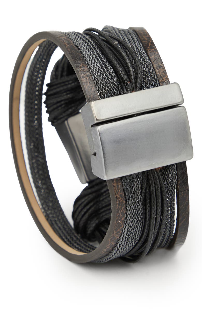 SAACHI Knotted Cord & Faux Leather Multistrand Bracelet, Alternate, color, Black